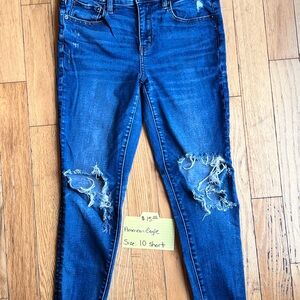 American Eagle Outfitters Blue Skinny Jeans with Distressed Details